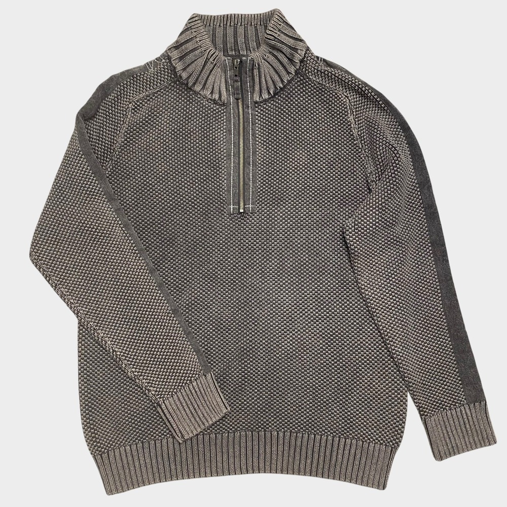 Carbon 2 Cobalt Quarter Zip Sweater L Gray Textured Knit Cabin Grandpa Coastal